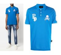 PHILIPP PLEIN Polo Camisa Multi Skull Logo Azul Jersey 3XL