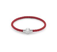 Philipp Plein Pulsera para hombre de acero inoxidable y plata y cuero rojo Plein Tag PJ0AA21BL
