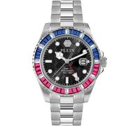 Philipp Plein GMT-I Challenger BAGUETTES Reloj analógico de Cuarzo Unisex de Acero Inoxidable, Plata, Pulsera