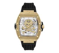 Philipp Plein Reloj automático para hombre The $KELETON Frosted silicona, Dorado Negro Pwjfa1025