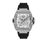 Philipp Plein Reloj automático para hombre The $KELETON Frosted silicona, Plateado/Negro-Pwjfa0925