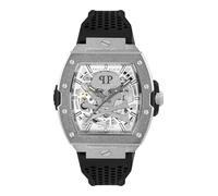 Philipp Plein Reloj automático para hombre The $KELETON Frosted silicona, Plateado/Negro-Pwjfa0925