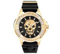 Philipp Plein Reloj Unisex analógico de Cuarzo The $Kull GENDERLESS, Dorado Negro Pwnaa0122, Correa