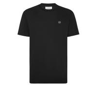 Philipp Plein- Camiseta de manga corta con cuello redondo y placa con logo- Tops- Hombre- Negro- 2XL- Camiseta de manga corta con cuello redondo y placa con logo