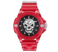 Philipp Plein The $Kull - Reloj analógico de Cuarzo para Hombre (Silicona sintética), Rojo Negro - Pwwaa0223, OS, Gótico