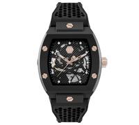 Philipp Plein The Skeleton ECOCERAMIC - Reloj de Pulsera analógico automático de Silicona para Hombre, Negro Oro Rosa - Pwvba0523, Pulsera