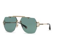 Philipp Plein Unisex SPP111 PLEIN SLEEK 0340 Gafas de sol Metal Oro Verde Geométrico Normal