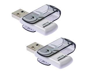 Philips 2 Unidades USB Stick 32GB Memory USB 3.0 Flash Drive Vivid Edition with Swivel for PC, Laptop, Computer Data Storage 2 x 32GB Reads up to 100MB/s Grey