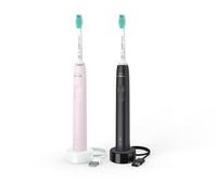 Philips Sonicare 3100, cepillo dental eléctrico, cepillo dental sónico, sensor de presión y temporizador, rosa chicle y negro, pack doble, HX3675/15