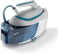 Philips 6000 Centro de Planchado OptimalTEMP, 6,5 bares, 1,8L, Blanco/Azul | Golpe de vapor 500g, 130g/min continuo, 2400W, Generador de vapor con OptimalTEMP, suela SteamGlide Plus (PSG6022/20)