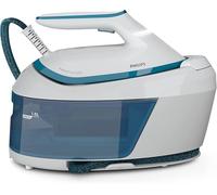 Philips 6000 Centro de Planchado OptimalTEMP, 6,5 bares, 1,8L, Blanco/Azul | Golpe de vapor 500g, 130g/min continuo, 2400W, Generador de vapor con OptimalTEMP, suela SteamGlide Plus (PSG6022/20)