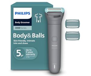 Philips Afeitadora Corporal series 3000 - Depiladora Masculina con sistema de protección, Recorta y depila zonas íntimas, Afeitado suave y apurado, 100% impermeable, 80 min. de autonomía, BG3480/15.
