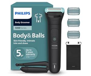 Philips Afeitadora Corporal Series 5000 - Depiladora Masculina con sistema de protección, Recorta y depila las zonas íntimas y la espalda, 100% impermeable, 100 min de autonomía, BG5480/15.