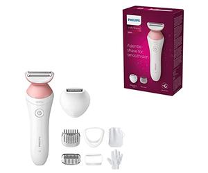 Philips Afeitadora de Mujer Serie 6000, 6 accesorios, Incluye Perfilador Bikini, Guante Exfoliante, Peine Guia y Cepillo de Limpieza, BRP146/00, Blanco