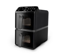 Philips Airfryer Serie 4000 Doble cesta vertical 10L - Tecnología RapidAir, Sincronización, 2 cestas a la vez, 45% menos espacio, Revestimiento cerámico sin PFAS, Ventanas de visualización (NA460/00)