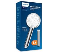 Philips Alcachofa de ducha con filtro, elimina eficazmente el cloro y otras partículas grandes, tres modos de pulverización, diseño de mejora de presión, capacidad de filtrado de 1 mes