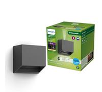 Philips Alix Aplique de Pared Exterior Ultraeficiente, Luz Blanca Cálida, luz bidireccional 2700 K, 800 lm, IP44, antracita