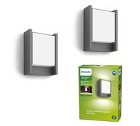 Philips Arbour Aplique LED de exterior (6 W), aplique de exterior resistente a la intemperie con luz blanca cálida, iluminación LED de bajo consumo, antracita, paquete doble