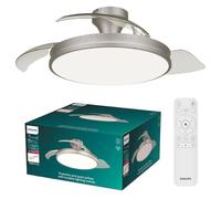 Philips Atlas Lámpara de Techo con Ventilador Aspas Retráctiles LED, 3 Aspas, 106 Cm de Envergadura, 4500 Lúmenes, Luz Blanca Ajustable de 3000 K a 6500 K, Regulable al 5%, Mando a Distancia, Níquel