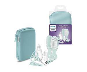 Philips Avent Baby Care Set: Kit básico para el cuidado del beb con 9 accesorios; cortaúñas, tijeras, 3 limas de uñas, peine, cepillo, aspirador nasal y cepillo dental dedal (modelo SCH401/00)