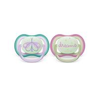 Philips Avent Chupete Ultra Air - 2 chupetes ligeros, transpirables, que brillan en la oscuridad, para bebés de 0 a 6 meses sin bisfenol A, con estuche esterilizador (modelo SCF376/19)