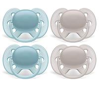 Philips AVENT Chupete ultra suave, 6-18 meses, azul y gris, paquete de 4, SCF211/40