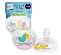 Philips Avent chupetes ultra air: diseño anatómico, para bebés de 0 a 6 meses, tetina simétrica de silicona suave, sin BPA, con estuche esterilizador, paquete de 2, SCF080/24