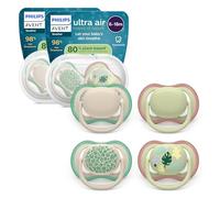 Philips Avent chupetes ultra air: diseño anatómico, para bebés de 6 a 18 meses, tetina simétrica de silicona suave, sin BPA, 2 estuches esterilizadores, paquete de 4, SCF087/26