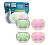 Philips Avent chupetes ultra air: diseño anatómico, para bebés de 6 a 18 meses, tetina simétrica de silicona suave, sin BPA, 2 estuches esterilizadores, paquete de 4, SCF087/25