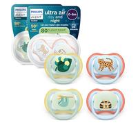 Philips Avent chupetes ultra air para día y noche: diseño anatómico, para bebés de 0 a 6 meses, modelo que brilla en la oscuridad, tetina simétrica de silicona suave, sin BPA, paquete de 4, SCF087/22