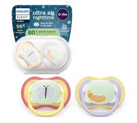 Philips Avent chupetes ultra air para la noche: diseño anatómico, para bebés de 0 a 6 meses, brillo en la oscuridad, tetina simétrica de silicona suave, sin BPA, paquete de 2, SCF376/25