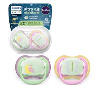 Philips Avent chupetes ultra air para la noche: diseño anatómico, para bebés de 6 a 18 meses, brillo en la oscuridad, tetina simétrica de silicona suave, sin BPA, paquete de 2, SCF376/29