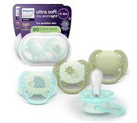 Philips Avent Chupetes Ultra Soft Day & Night - Diseño ortodóntico, para bebés de 0-6 meses, brillan en la oscuridad, tetina simétrica de silicona, sin BPA, estuche esterilizador, pack de 4, SCF094/09
