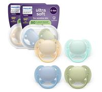 Philips Avent chupetes ultra soft: diseño anatómico, para bebés de 0 a 6 meses, escudo flexible, tetina simétrica de silicona, sin BPA, 2 fundas esterilizadoras, paquete de 4, SCF091/50