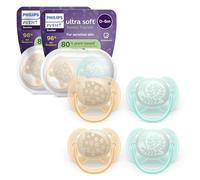Philips Avent chupetes ultra soft: diseño anatómico, para bebés de 0 a 6 meses, escudo flexible, tetina simétrica de silicona, sin BPA, 2 fundas esterilizadoras, paquete de 4, SCF091/49