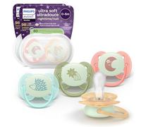 Philips Avent Chupetes Ultra Soft Nighttime - Diseño ortodóntico, 0-6 meses, brilla en la oscuridad, escudo flexible, tetina simétrica de silicona, sin BPA, estuche esterilizador, pack de 4, SCF094/07