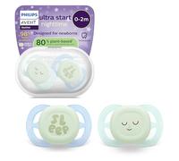 Philips Avent chupetes ultra start para la noche: diseño anatómico, para recién nacidos, brillo en la oscuridad, tetina simétrica de silicona suave, sin BPA, con estuche, paquete de 2, SCF075/18