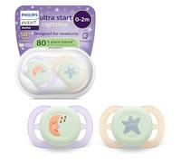 Philips Avent chupetes ultra start para la noche: diseño anatómico, para recién nacidos, brillo en la oscuridad, tetina simétrica de silicona suave, sin BPA, con estuche, paquete de 2, SCF075/17