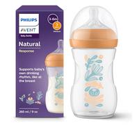 Philips Avent Natural Response - Biberón de 260 ml, con tetina de flujo medio (flujo 3) con diseño de plantas del bosque, SCY903/74