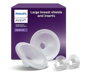 Philips Avent protectores para el pecho manos libres grandes (28 mm) e insertos (26 mm) para extractor de leche eléctrico, protectores SkinSense exclusivos, SCF552/11