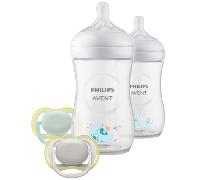 Philips AVENT Natural Response SCD837/11 Pack 2 biberones decorados, 2 chupetes
