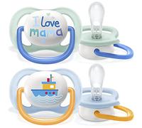 Philips Avent Scf080/01, Paquete De 2 Chupetes Ultra Air, 0-6 Meses, Tetina Blanda, color Motivos De Barco Y Mamá - Pack de 2