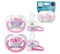 Philips Avent Scf080/02 Paquete De 2 Chupetes Ultra Air, 0-6 Meses, Tetina Blanda, color Rosa Y Malva
