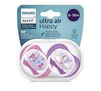 Philips Avent Scf080/04, Paquete De 2 Chupetes Ultra Air, 6-18 Meses, Tetina Blanda, color Morado Y Rosa Frambuesa - Pack de 2