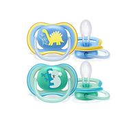 Philips Avent SCF349/11 - Pack de 2 chupetes Ultra Air, tetina extrafirme para 18m+, apta para la piel sensible, con estuche de esterilización, color azul y verde