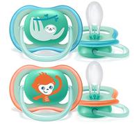 Philips Avent SCF349/21 - Pack de 2 chupetes Ultra Air, tetina extrafirme para 18m+, apta para la piel sensible, con estuche de esterilización, color verde y naranja
