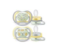 Philips Avent SCF376/01, 2 Chupetes Ultra Air, 18 meses y +, Ortodoncia y sin BPA, Brilla en la oscuridad, Patrónes nube y animal