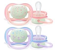 Philips Avent SCF376/12 Ultra Air, Pack de 2 Chupetes Nocturno, 0-6 Meses, Sin BPA, Rosa y Morado