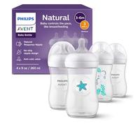Philips Avent SCY903/68 - Botellas naturales con chupete (flujo medio, caudal 3), diseño de hipocampo y estrella de mar, 4 unidades, 4 unidades