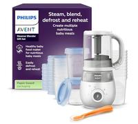 Philips Avent set de regalo de batidora con vaporera: robot de cocina infantil 4 en 1, cocine al vapor, bata, descongele y vuelva a calentar la comida, con vasos de almacenamiento y tapas, SCF883/20